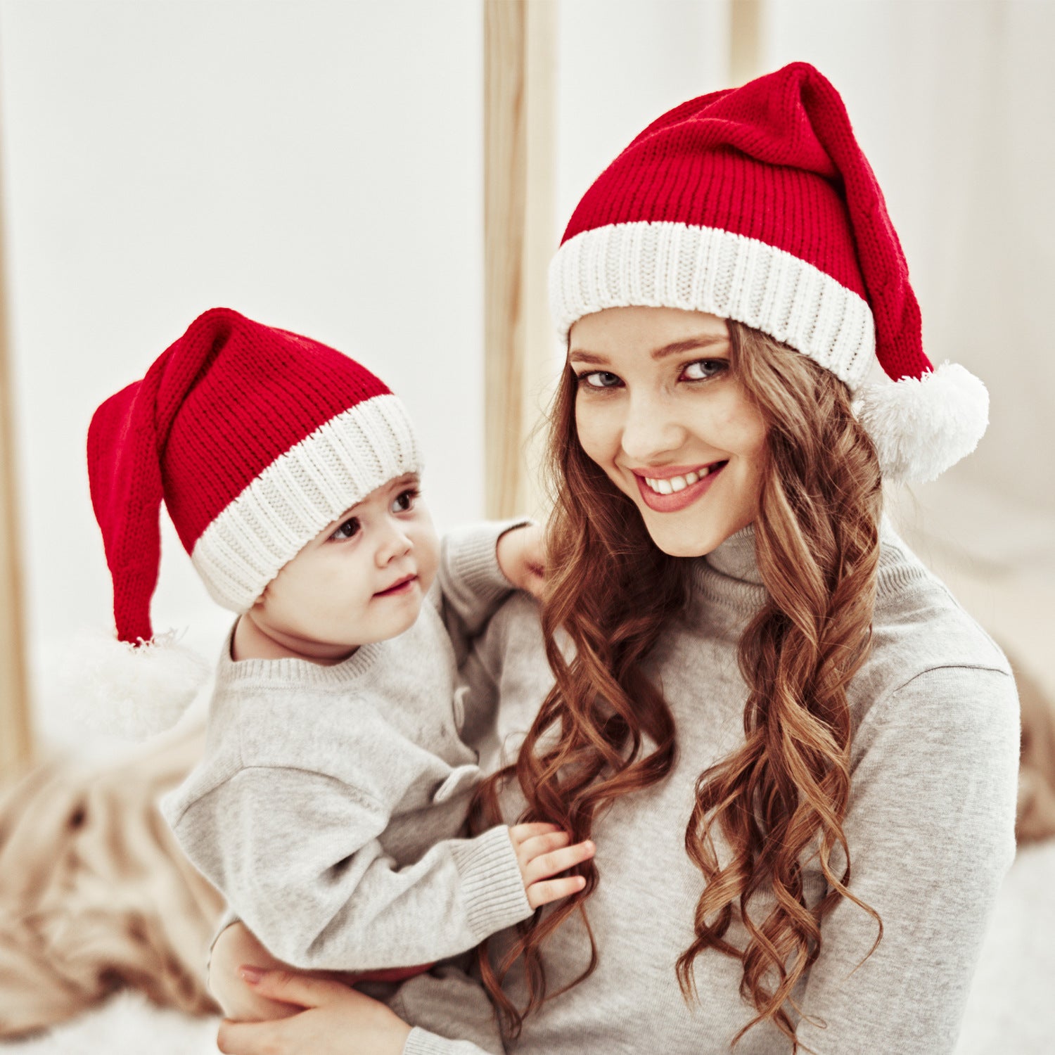 Wholesale 10pcs Christmas Warm Wool Ball Mother and Baby Knitted Hat